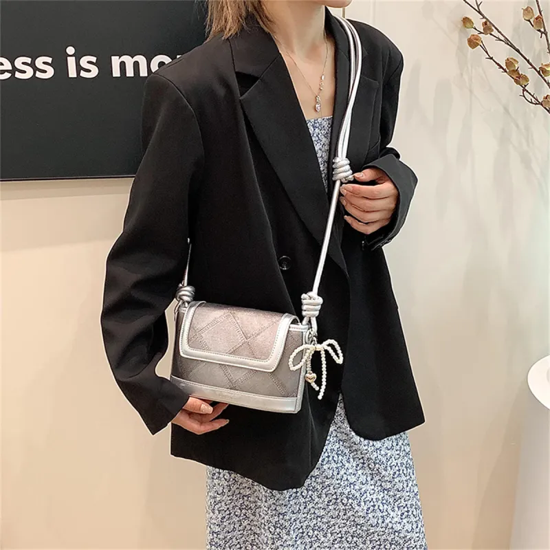 Duoluplo Doron Paul PU Shoulder Bag Women's Black/Ecru/Silver/Blue-19