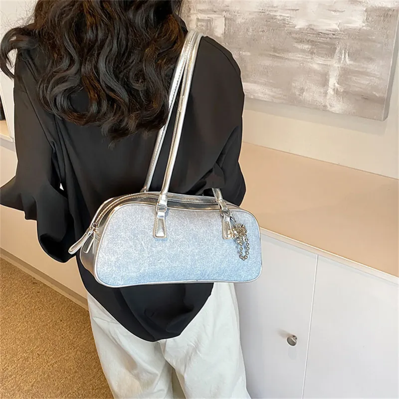 Duoluplo Doron Paul PU Baguette Bag Handbag, Shoulder Bag Women's Denim Brown/Denim Silver/Denim Black-8