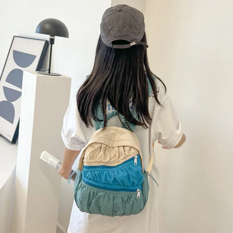 SWIMADE Composite Cloth Backpack Regular Women's Blue/Pink/Beige-11