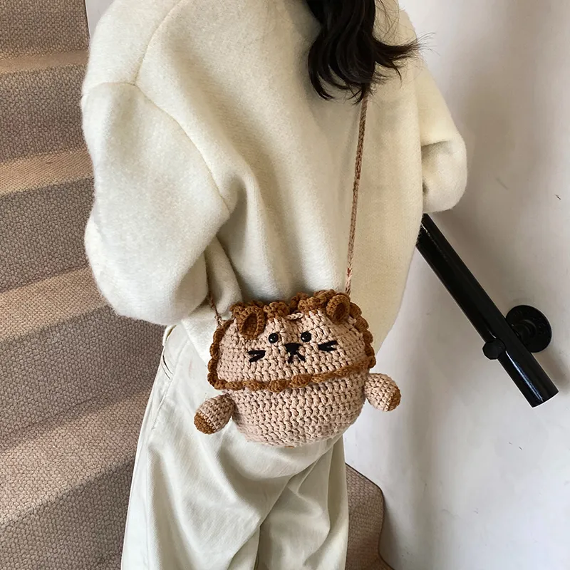 Duoluplo Doron Paul Knitted Fabric Crossbody Bag Women's Khaki-4