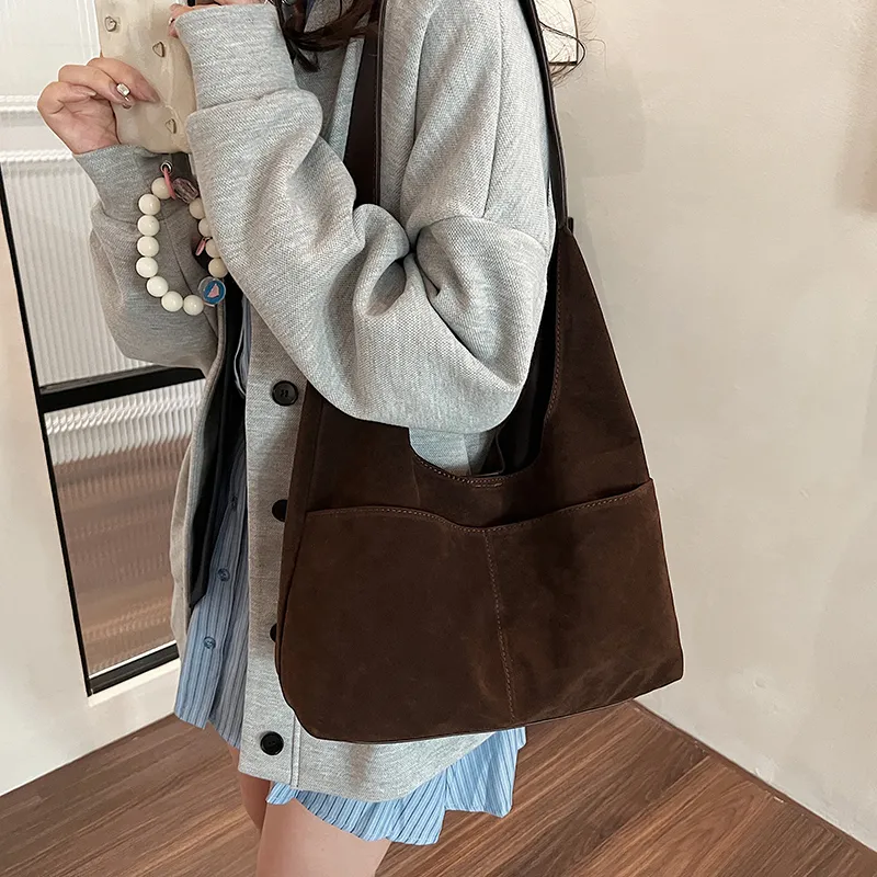 SWIMADE Suede Bucket Bag, Shoulder Bag Regular Women's Black/Burgundy/Coffee/Brown-15