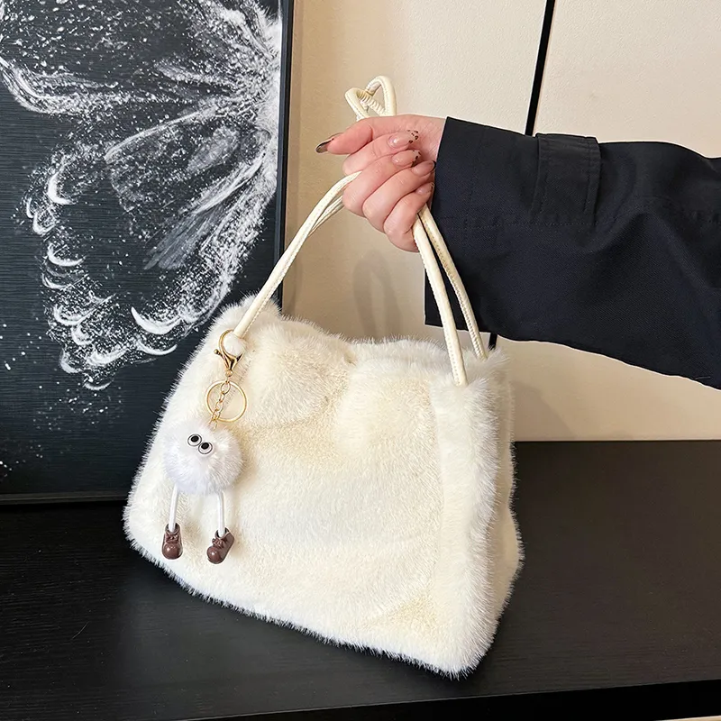 SWIMADE Fuzzy Material Shoulder Bag Regular Women's Light Pink/Fuchsia/Coffee/Black Khaki/Ecru-32
