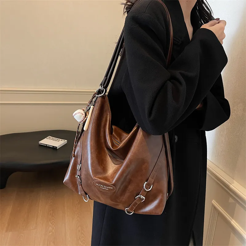 SWIMADE PU Double Shoulder Portable Crossbody Bag, Shoulder Bag Women's Black/Brown/Coffee-11