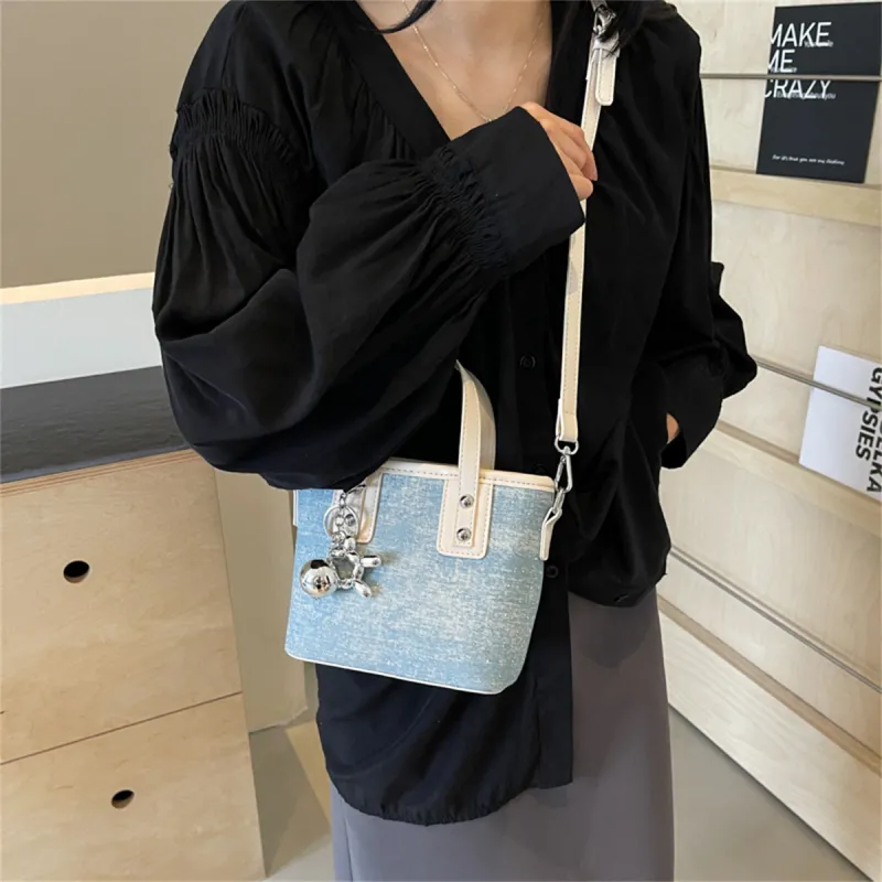 Duoluplo Doron Paul Fabric Shoulder Bag, Crossbody Bag, Handbag Regular Women's Ecru/Pink/Blue/Silver-1