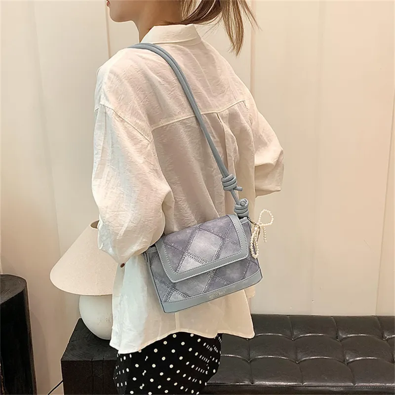 Duoluplo Doron Paul PU Shoulder Bag Women's Black/Ecru/Silver/Blue-24