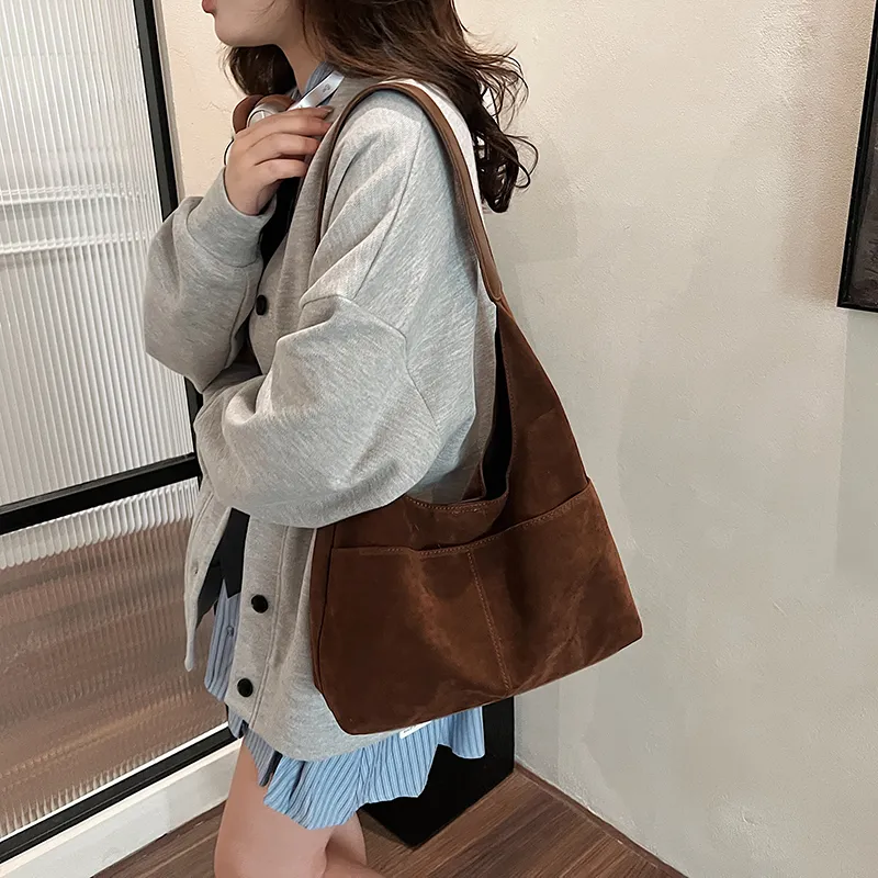 SWIMADE Suede Bucket Bag, Shoulder Bag Regular Women's Black/Burgundy/Coffee/Brown-20