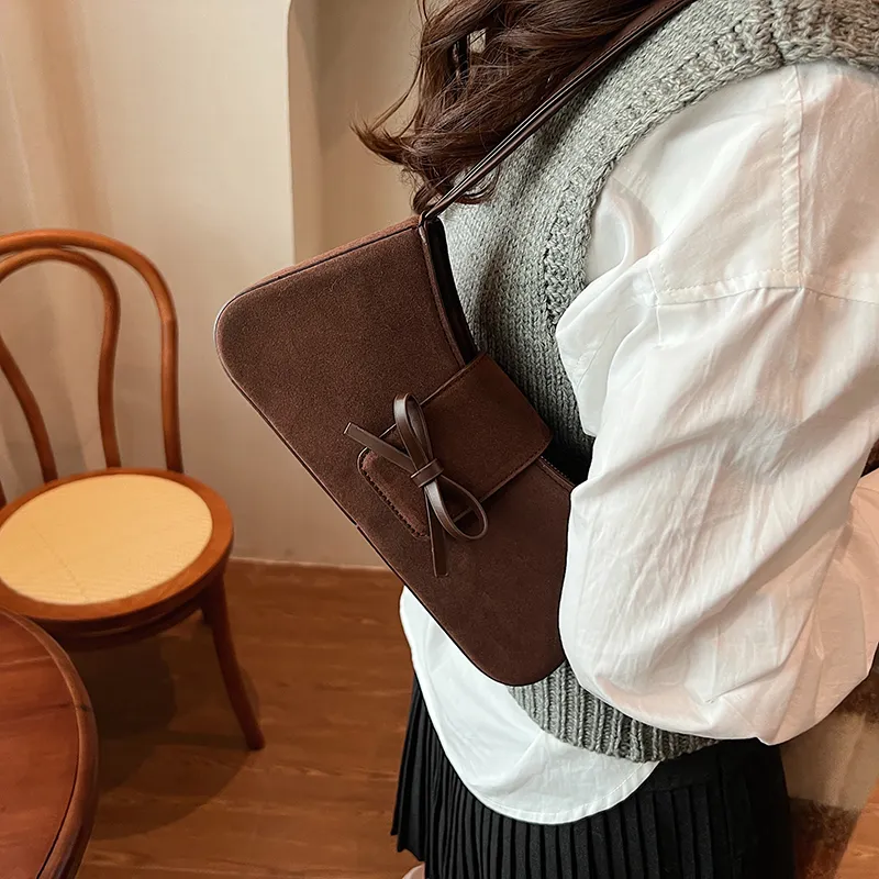 SWIMADE Suede Shoulder Bag Women's Black/Khaki/Brown/Burgundy-3