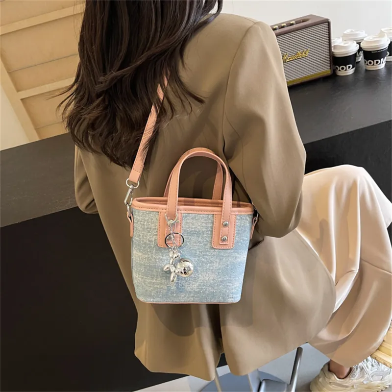 Duoluplo Doron Paul Fabric Shoulder Bag, Crossbody Bag, Handbag Regular Women's Ecru/Pink/Blue/Silver-9
