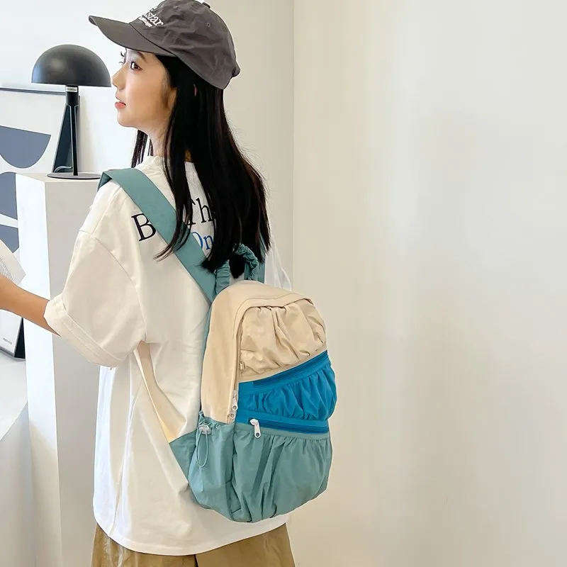 SWIMADE Composite Cloth Backpack Regular Women's Blue/Pink/Beige-10