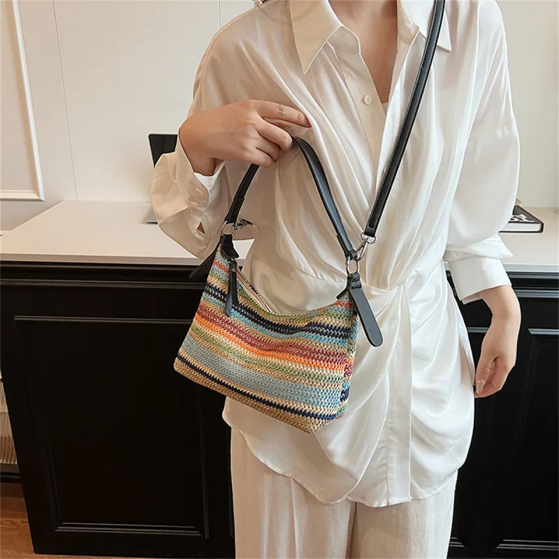 Duoluplo Doron Paul Straw Woven Portable Crossbody Bag, Shoulder Bag Women's Multicolor-5