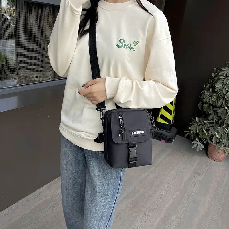 SWIMADE Canvas Shoulder Bag, Crossbody Bag Regular Women's Ecru/Black-10