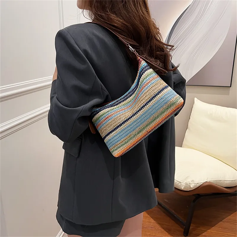 Duoluplo Doron Paul Straw Woven Portable Crossbody Bag, Shoulder Bag Women's Multicolor-13