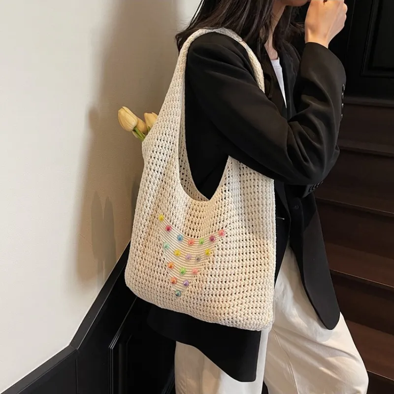 Duoluplo Doron Paul Chunky Yarn Woven Shoulder Bag Women's Khaki/Ecru-11