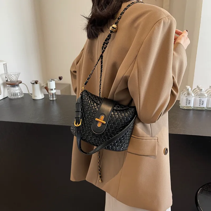 SWIMADE PU Crossbody Handbag Regular Women's White/Black-8