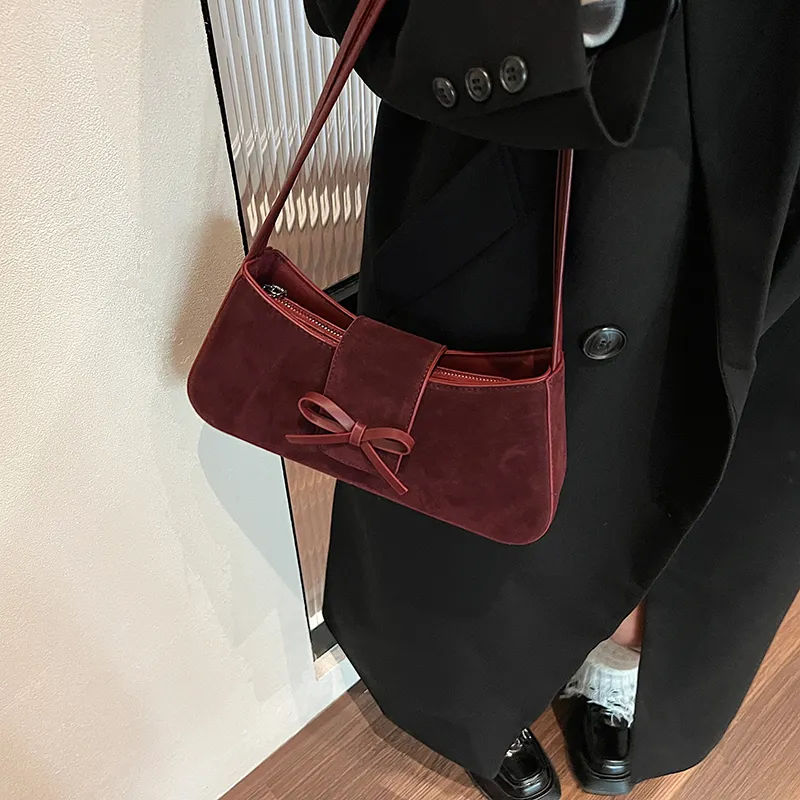 SWIMADE Suede Shoulder Bag Women's Black/Khaki/Brown/Burgundy-20