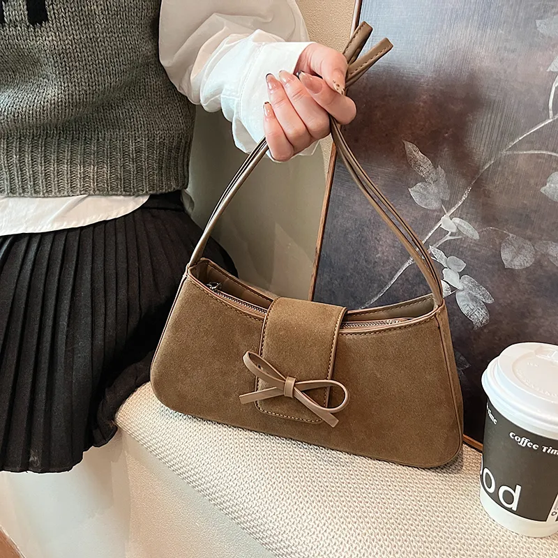 SWIMADE Suede Shoulder Bag Women's Black/Khaki/Brown/Burgundy-7