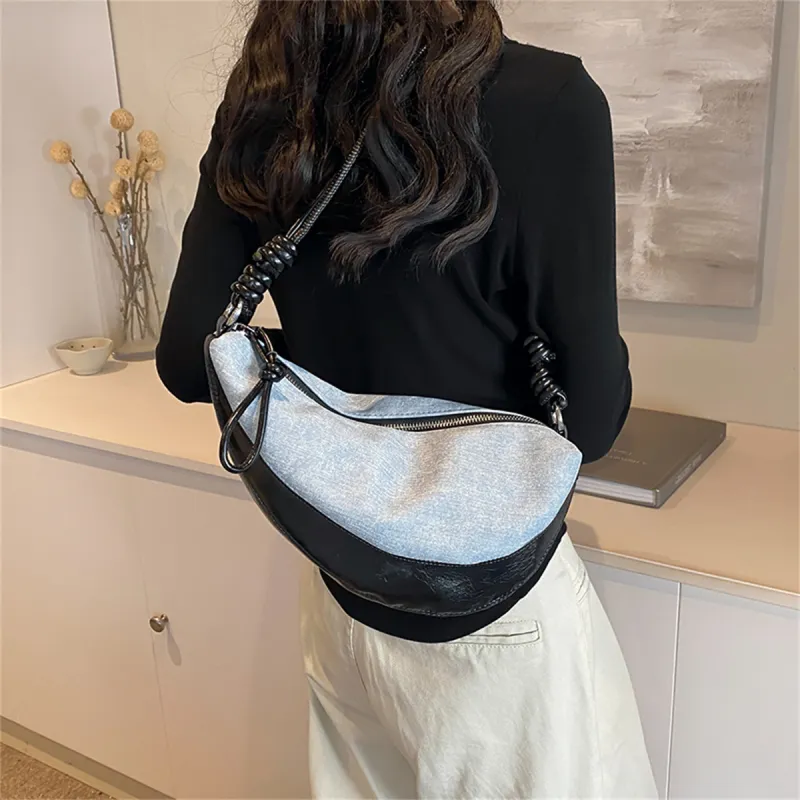 Duoluplo Doron Paul PU Crossbody Bag, Shoulder Bag Women's Denim Black/Denim Silver/Denim Brown-7