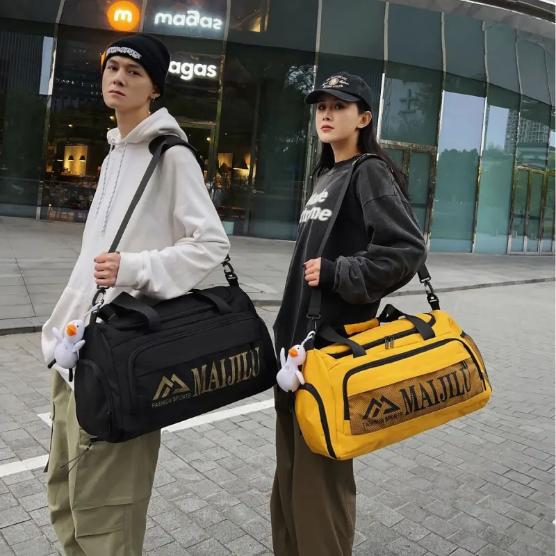 PULUWIRR Nylon Handbag, Travel Bag, Luggage Bag, Shoulder Bag Unisex Black/Gray/Yellow/Orange-10
