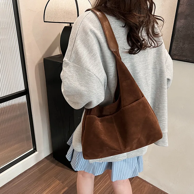 SWIMADE Suede Bucket Bag, Shoulder Bag Regular Women's Black/Burgundy/Coffee/Brown-19