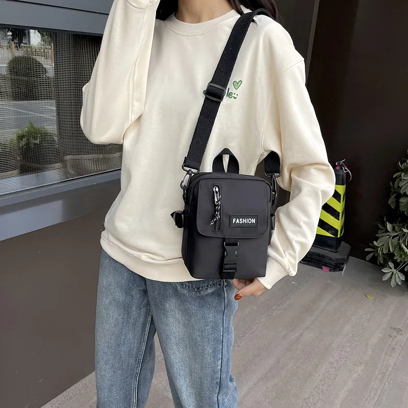 SWIMADE Canvas Shoulder Bag, Crossbody Bag Regular Women's Ecru/Black-9