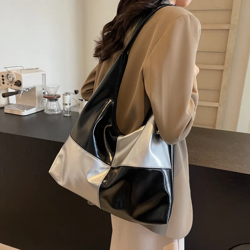 SWIMADE PU Tote Handbag, Shoulder Bag Women's Silver/Black-9