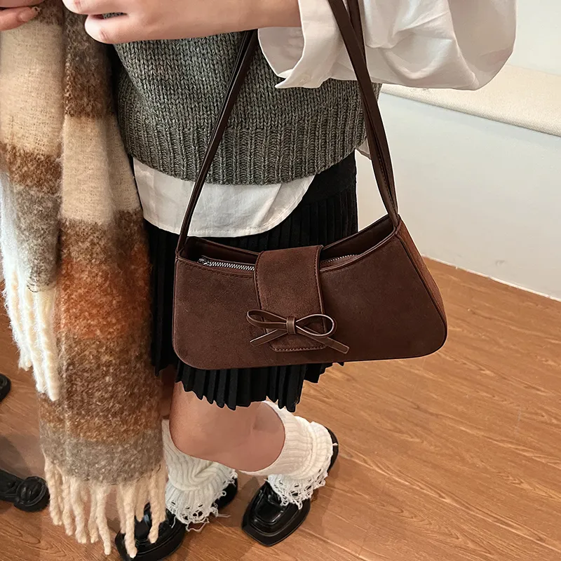 SWIMADE Suede Shoulder Bag Women's Black/Khaki/Brown/Burgundy-2