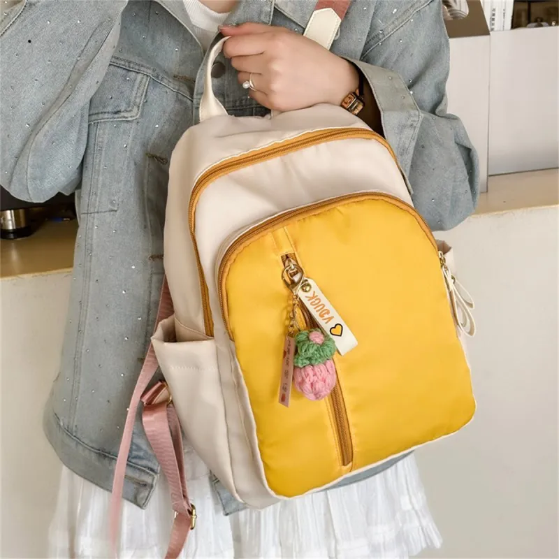 Duoluplo Doron Paul Nylon Fabric Backpack Regular Women's Green/Yellow With Charm-11