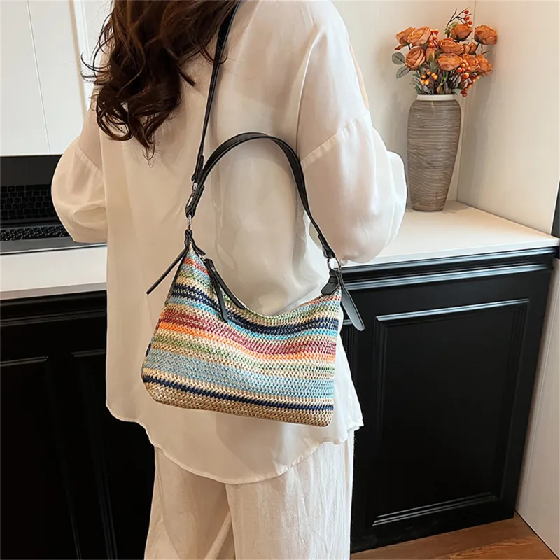 Duoluplo Doron Paul Straw Woven Portable Crossbody Bag, Shoulder Bag Women's Multicolor-1