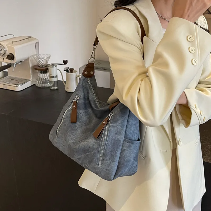 SWIMADE PU Handbag, Shoulder Bag Women's Denim Green/Denim Blue/Dark Tea/Ecru-8