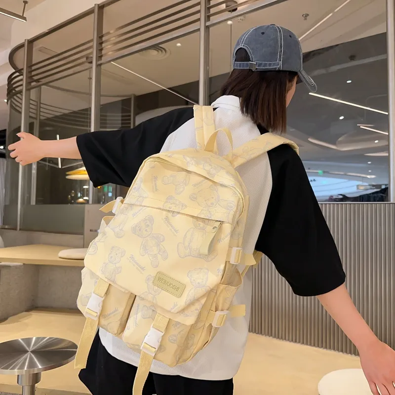 SWIMADE Nylon Backpack Unisex Yellow/Red/Black/White-1