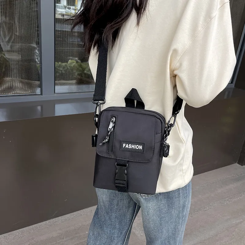 SWIMADE Canvas Shoulder Bag, Crossbody Bag Regular Women's Ecru/Black-11