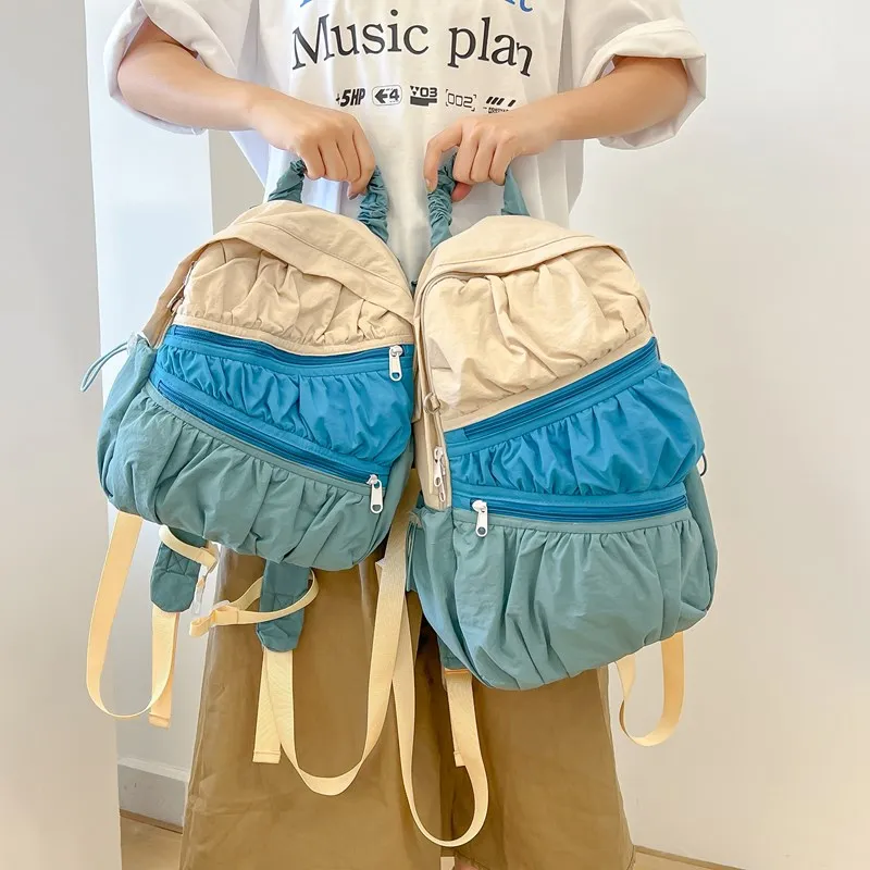 SWIMADE Composite Cloth Backpack Regular Women's Blue/Pink/Beige-6