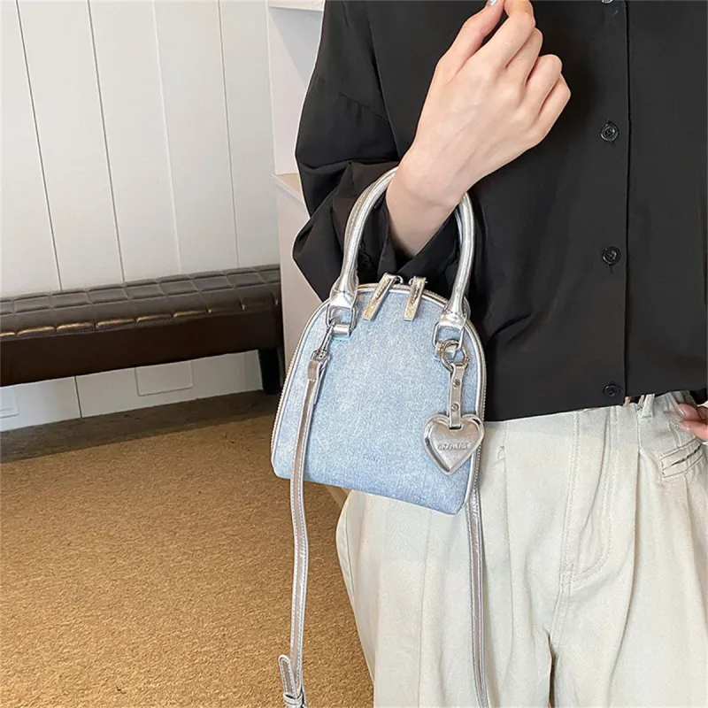 Duoluplo Doron Paul PU Dome Bag, Shoulder Bag, Crossbody Bag, Handbag Women's Denim Black/Denim Silver/Denim Brown-12