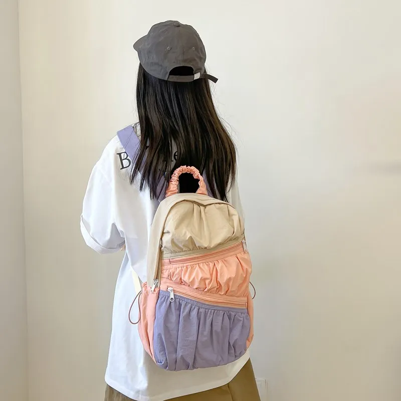 SWIMADE Composite Cloth Backpack Regular Women's Blue/Pink/Beige-4