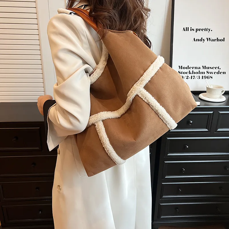 SWIMADE Suede Tote Crossbody One Shoulder Handbag Women's Black/Brown-9