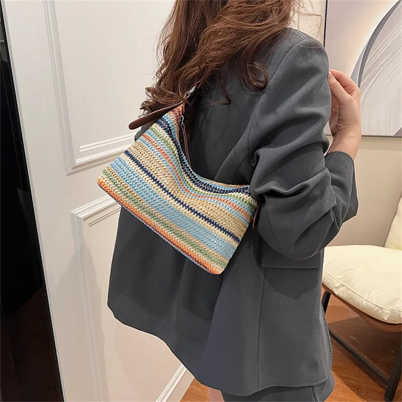 Duoluplo Doron Paul Straw Woven Portable Crossbody Bag, Shoulder Bag Women's Multicolor-9