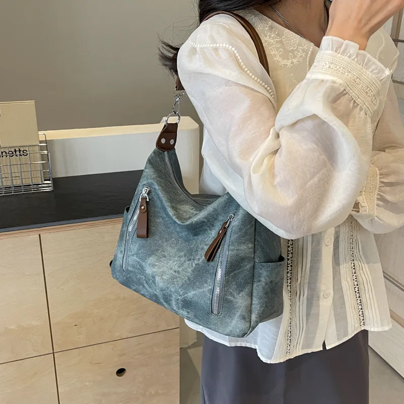 SWIMADE PU Handbag, Shoulder Bag Women's Denim Green/Denim Blue/Dark Tea/Ecru-1