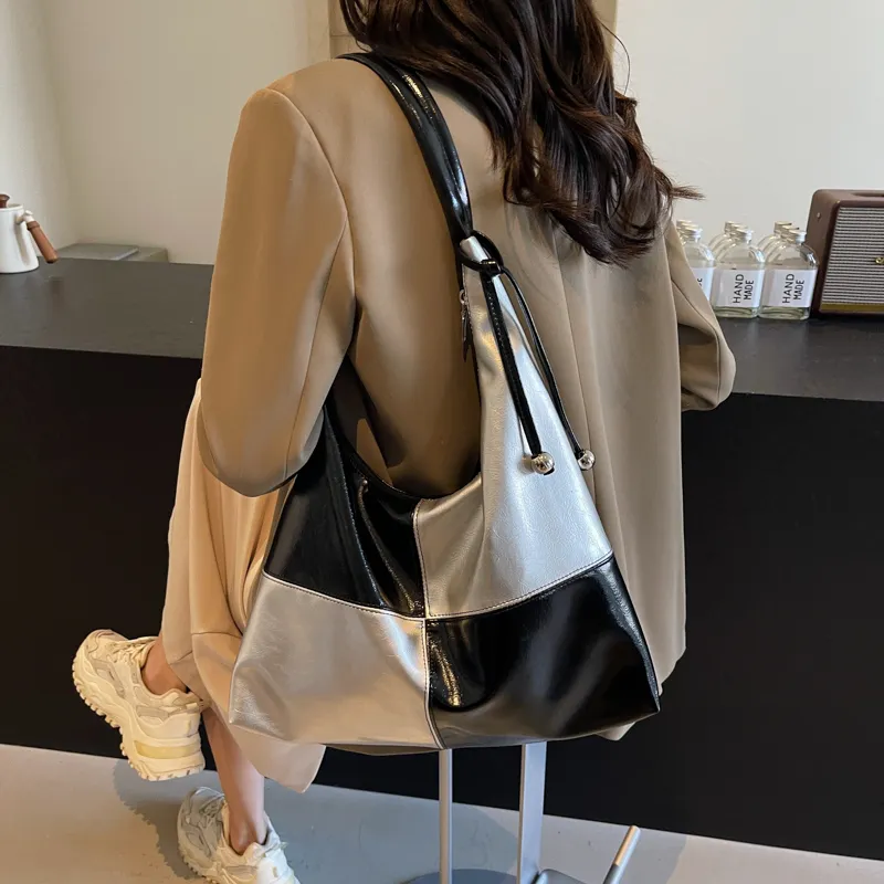 SWIMADE PU Tote Handbag, Shoulder Bag Women's Silver/Black-7