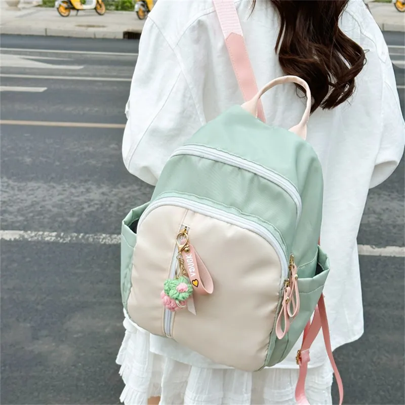 Duoluplo Doron Paul Nylon Fabric Backpack Regular Women's Green/Yellow With Charm-4