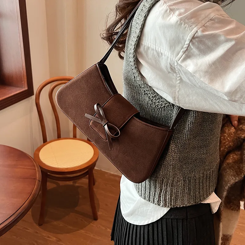 SWIMADE Suede Shoulder Bag Women's Black/Khaki/Brown/Burgundy-4