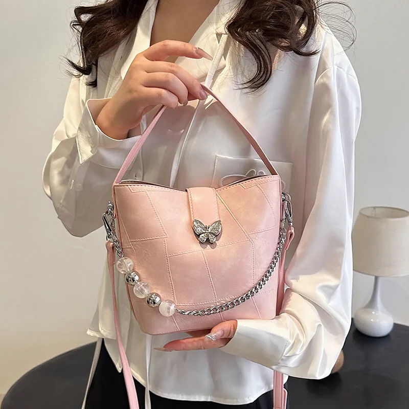 SWIMADE PU Handbag Women's Ecru/Blue/Pink-2