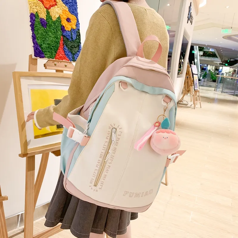 SWIMADE Nylon Backpack Regular Women's Pink/Violet/Black/Green-1