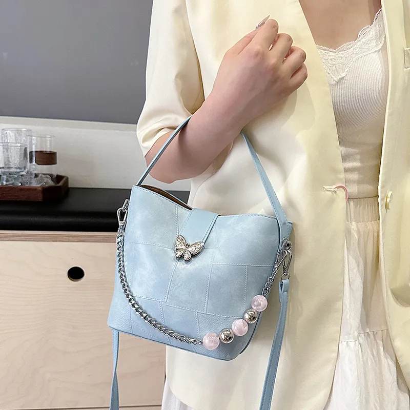 SWIMADE PU Handbag Women's Ecru/Blue/Pink-8