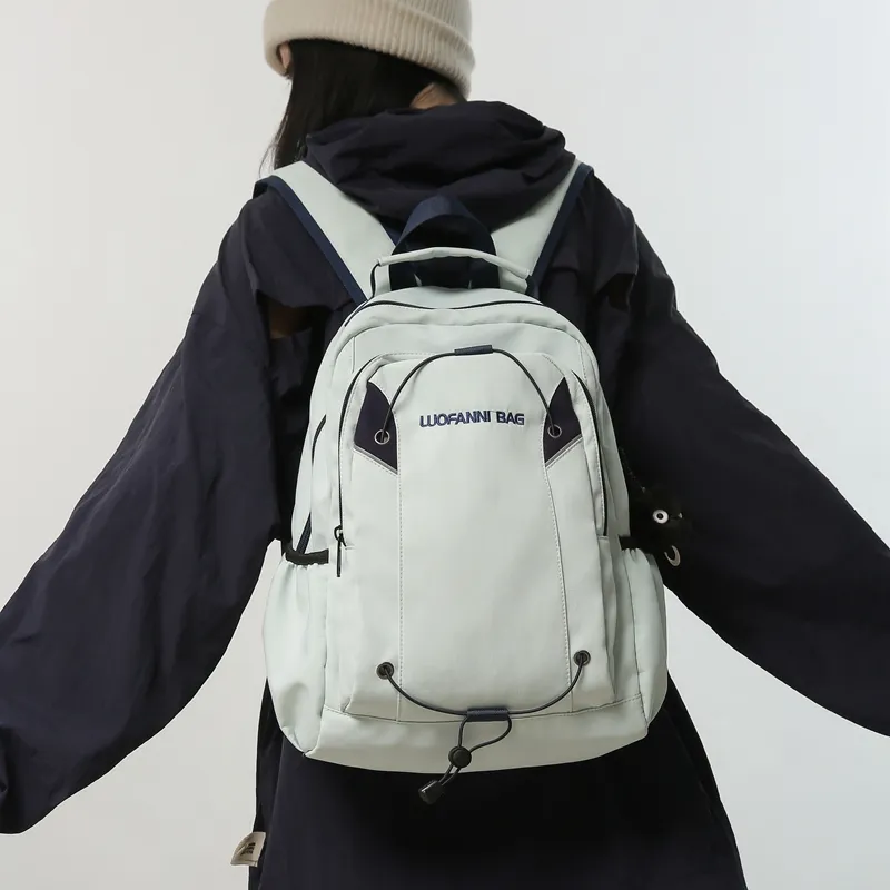 Duoluplo Doron Paul Nylon Backpack Unisex White/Black/Khaki/Lake Blue-25