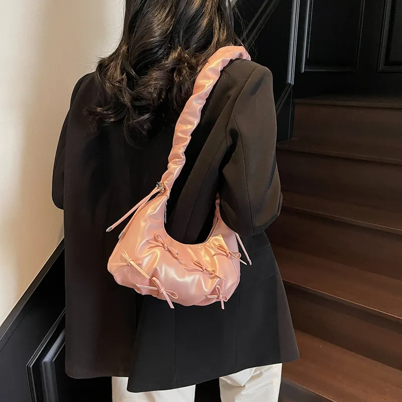 SWIMADE PU Shoulder Bag Women's Ecru/Silver/Black/Pink-2