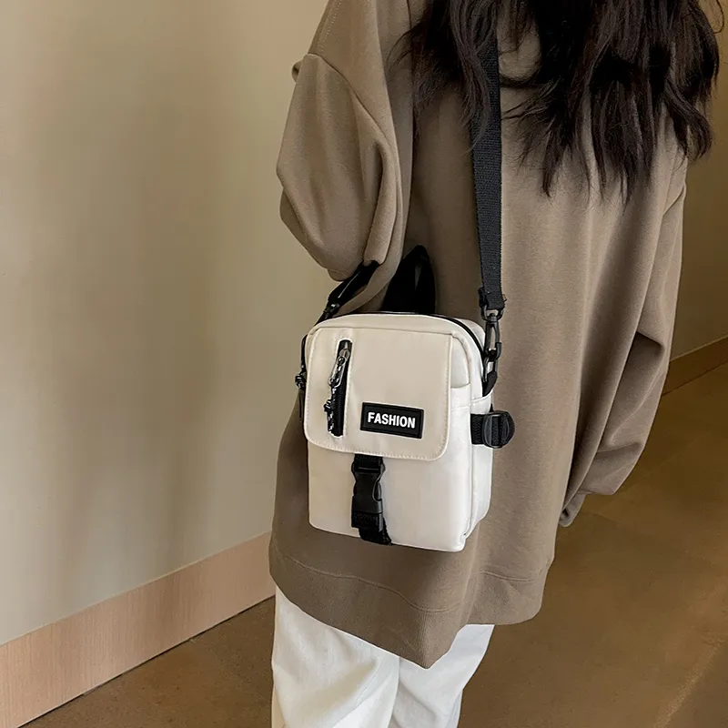 SWIMADE Canvas Shoulder Bag, Crossbody Bag Regular Women's Ecru/Black-2