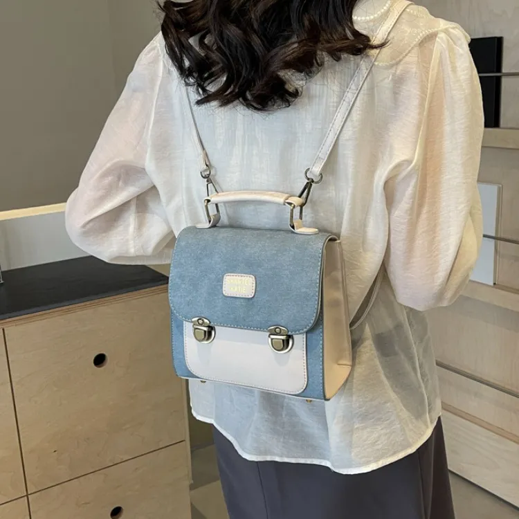 Duoluplo Doron Paul PU Backpack Regular Women's Dark Tea, Pink, Beige, Blue-14