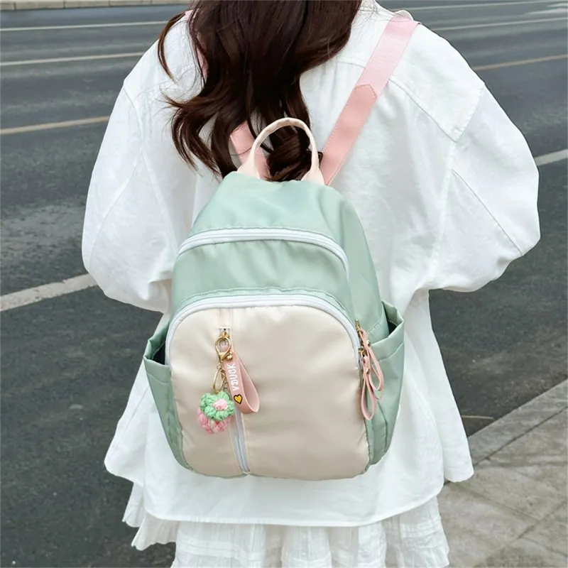 Duoluplo Doron Paul Nylon Fabric Backpack Regular Women's Green/Yellow With Charm-2