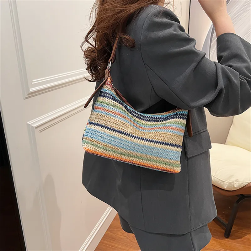 Duoluplo Doron Paul Straw Woven Portable Crossbody Bag, Shoulder Bag Women's Multicolor-8