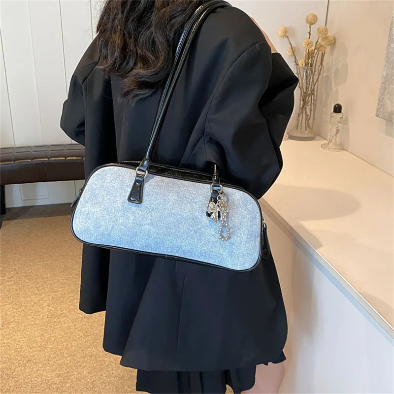 Duoluplo Doron Paul PU Baguette Bag Handbag, Shoulder Bag Women's Denim Brown/Denim Silver/Denim Black-21